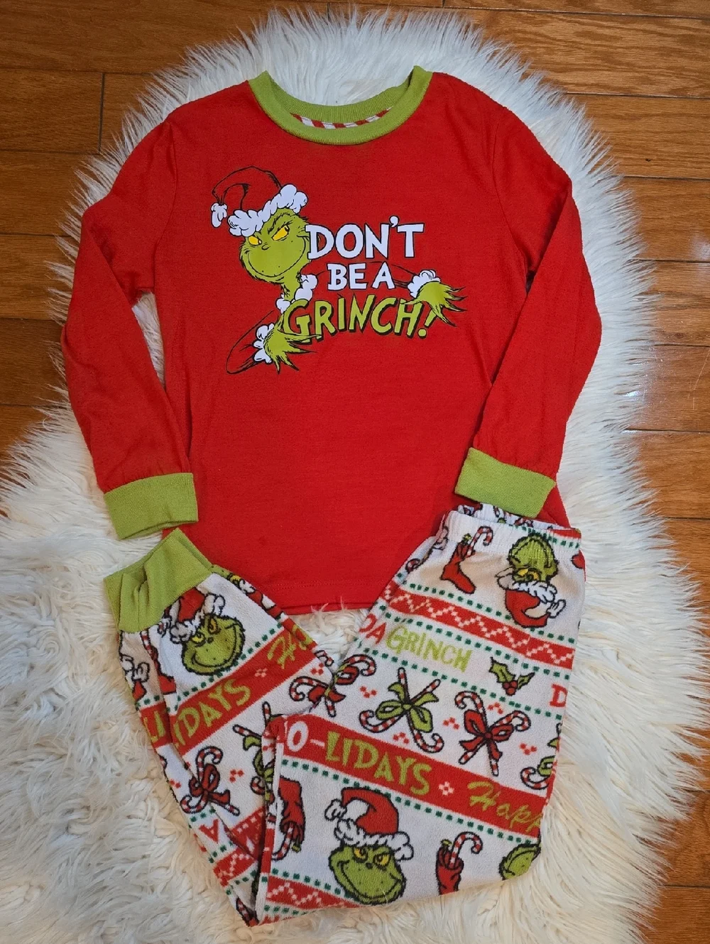 Kids Red Grinch Holiday Pajama Set with Green Trim